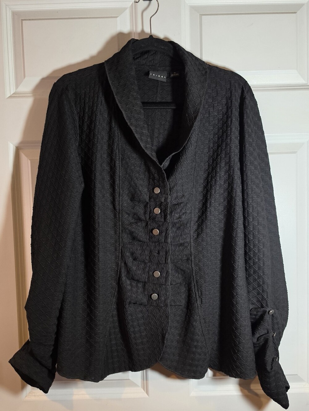 Tribal Lightweight Textured Black Button-Front Jacket XL Missing 1 Button